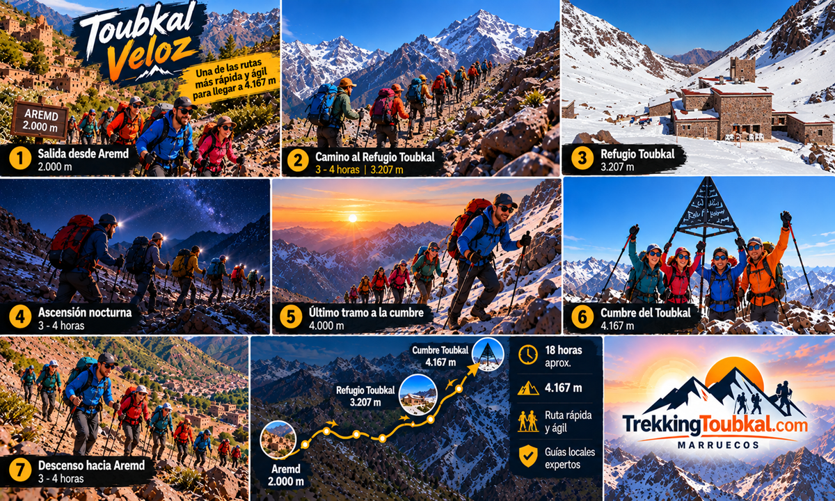 Refugio del Toubkal cubierto de nieve en el Alto Atlas de Marruecos